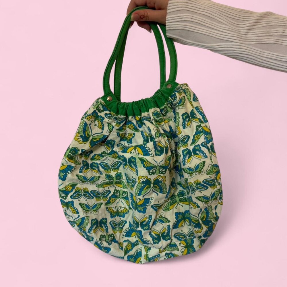 green and blue butterfly print shoulder bag
